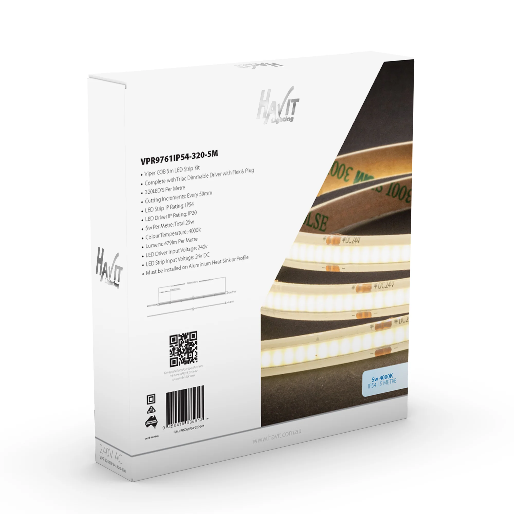 VPR9761IP54-320-5M - Viper COB 5w Per Metre 5m LED Strip kit 4000k - Image 5