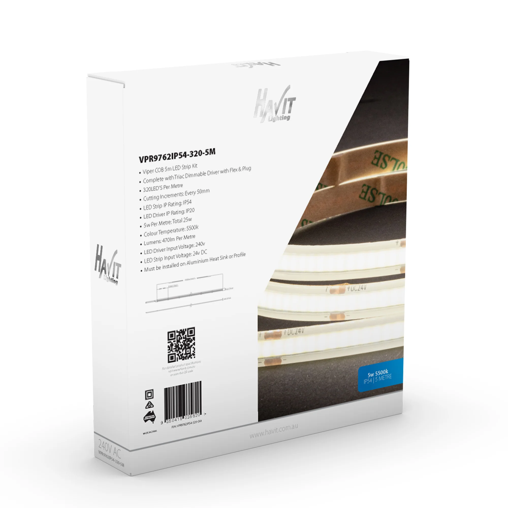 VPR9762IP54-320-5M - Viper COB 5w Per Metre 5m LED Strip kit 5500k - Image 5
